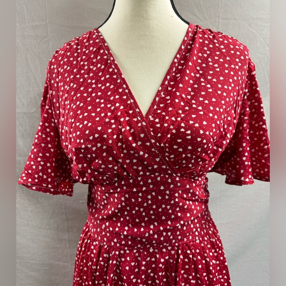 Heart Pattern Ruffle Sleeve Dress Red - Picture 7 of 9